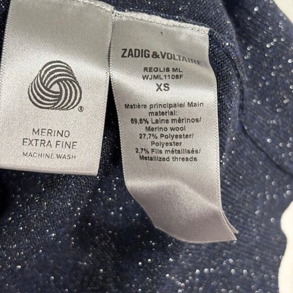 Zadig and Voltaire Sweater Womens XS Wool Metallic Navy Pullover Reglis - Picture 4 of 5